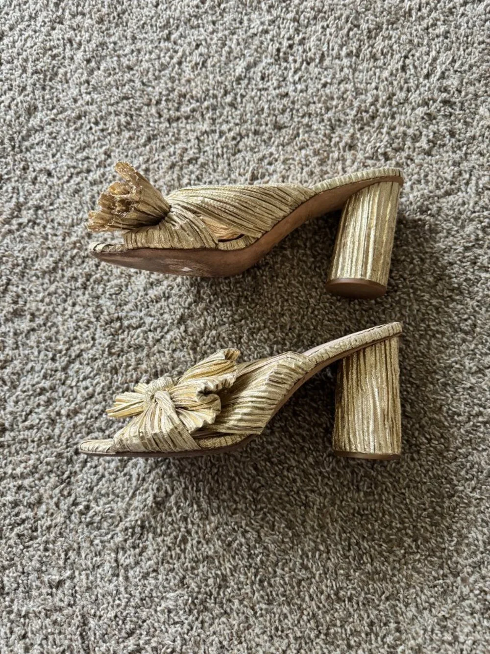 Loeffler‎ Randall Penny Gold Pleated Slip On Bow Heel Size 9